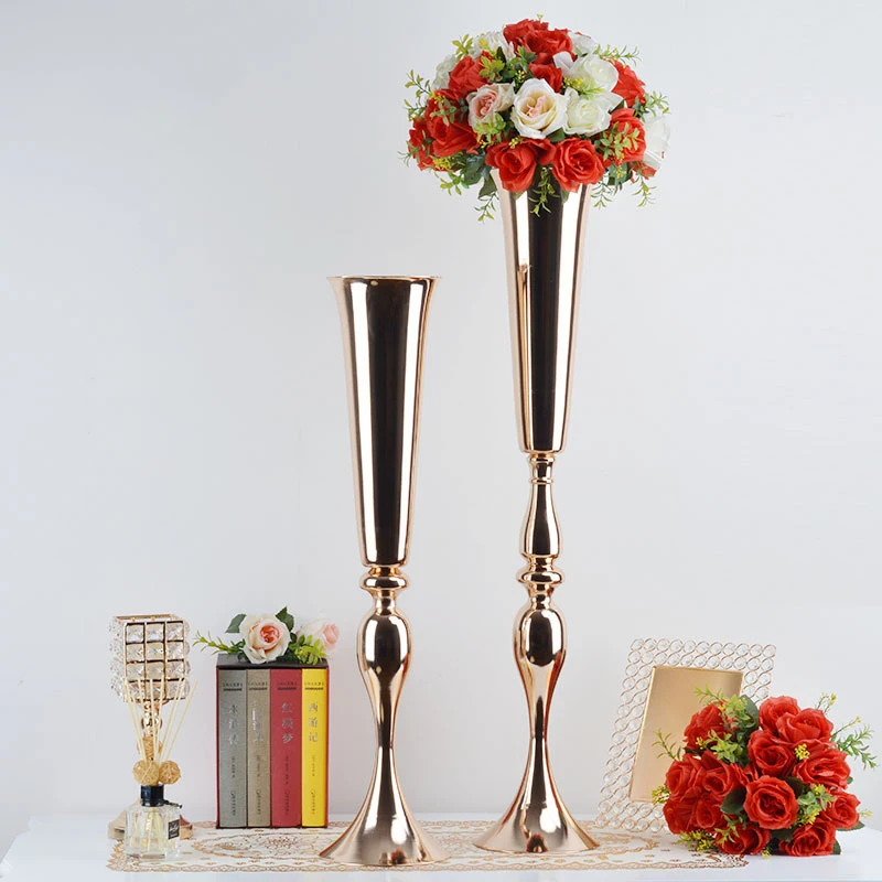 

Metal Fiberglass Trumpet Popular Vase Table Centerpiece Flower Holder Wedding Envents Vase, Gold or silver