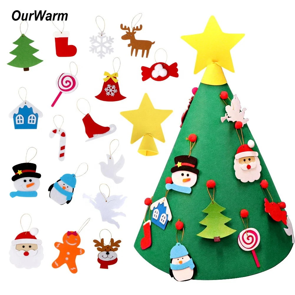 

Ourwarm 3D toddlers diy felt christmas tree With 18 pcs Ornament