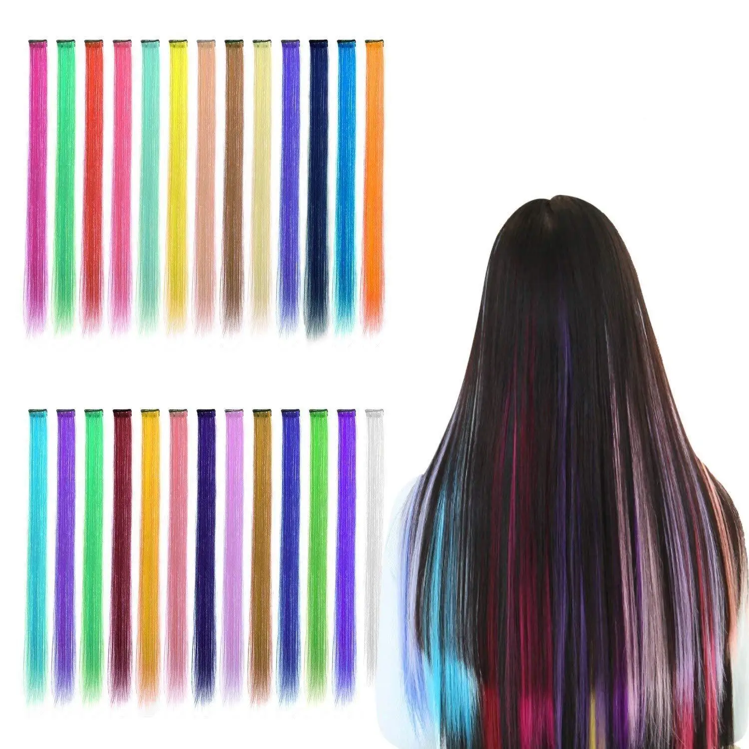 

Funtoninght daily wearing synthetic extension hair natural hair extension colorful party supplies hair piece for girls, Pic showed