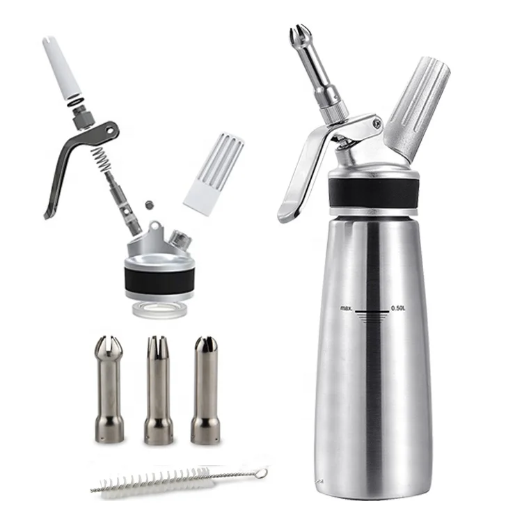 

Hot Selling Customized Dessert Tools Spray Whipped Cream Dispenser 1 Pint With Rubber and Tips