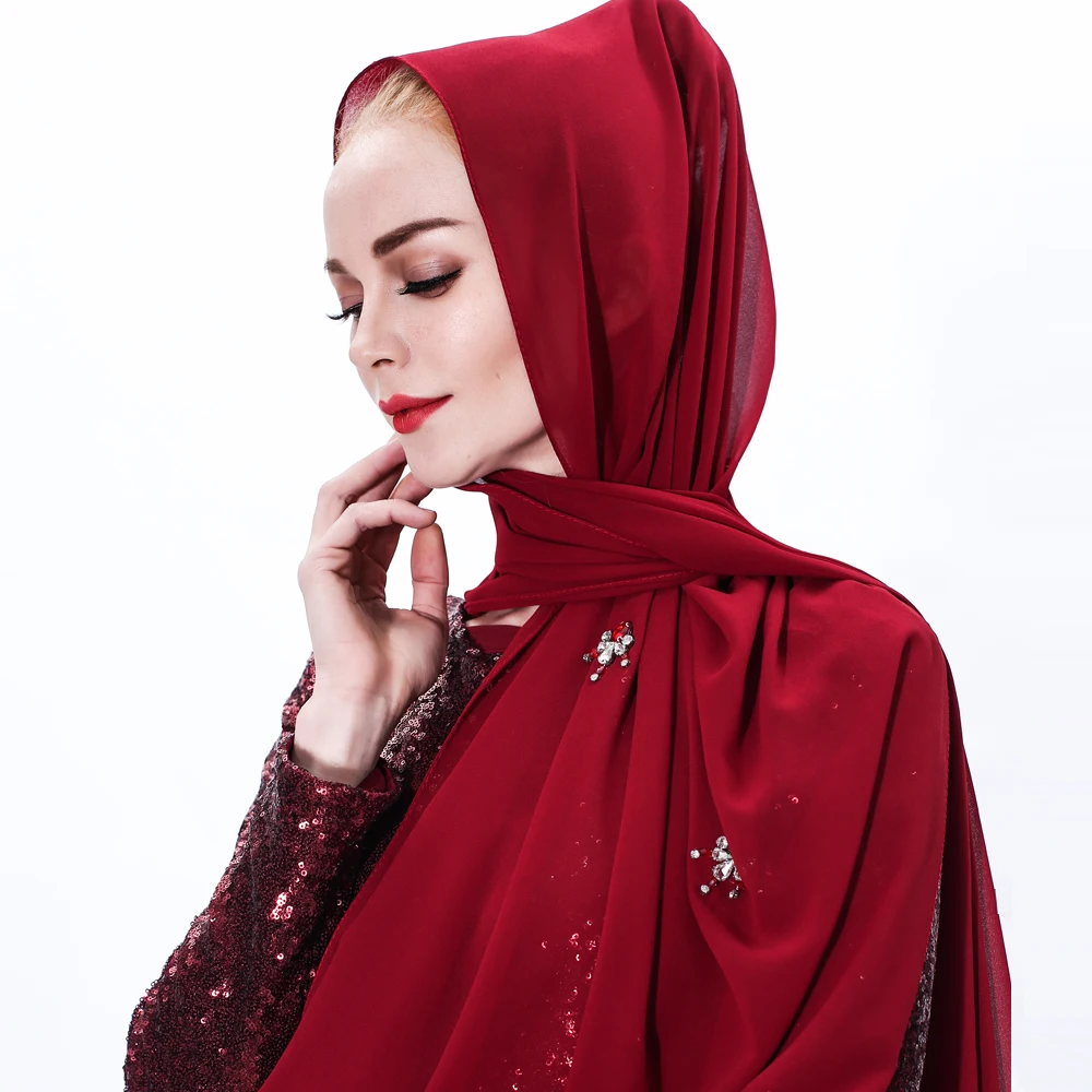 

High quality Breathable fashion Diamond pearl tassel for women Muslim scarf chiffon Shayla Hijab, 25 color