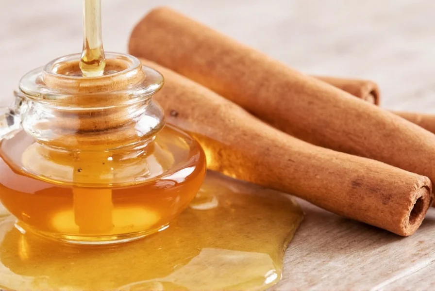 Measuring spoons with cinnamon and honey showing proper portion sizes for daily consumption