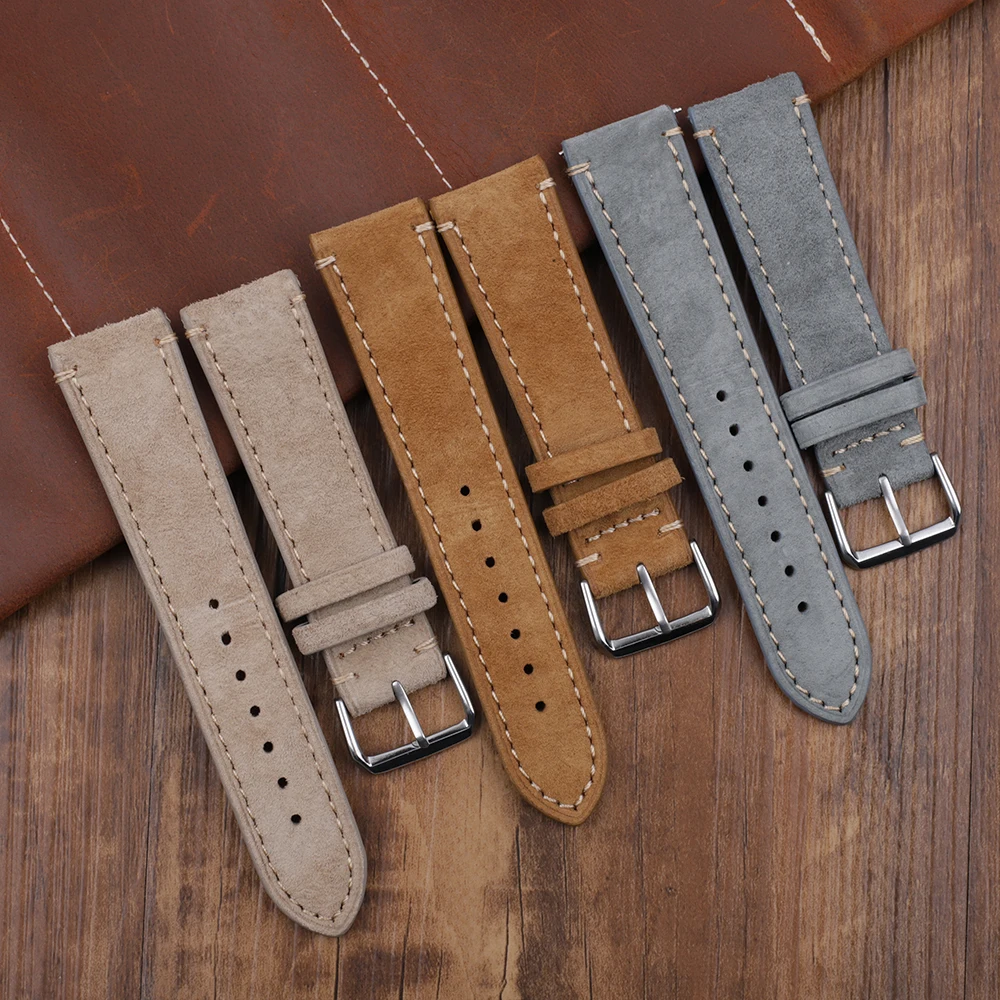 Suede leather replacement watch bands premium grade with replacement stainless steel buckle mens leather straps 18/20/22/24mm