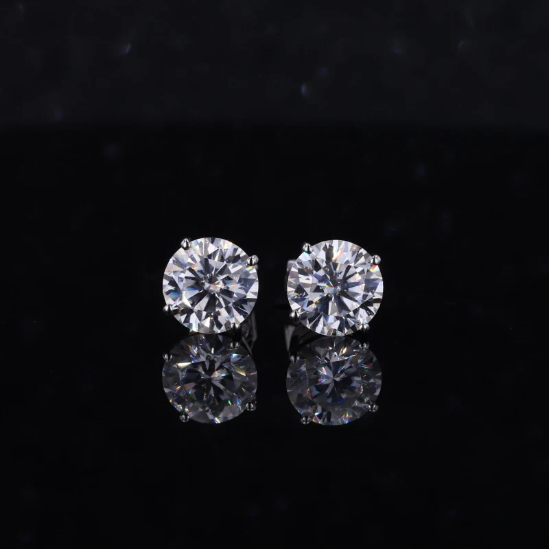 

Earring Studs Moissanite Earring Gold Starsgem Classic with 2 Ct in 14K White Gold Stud Earrings Round 6.5mm 2 Pieces 1 Pair VVS