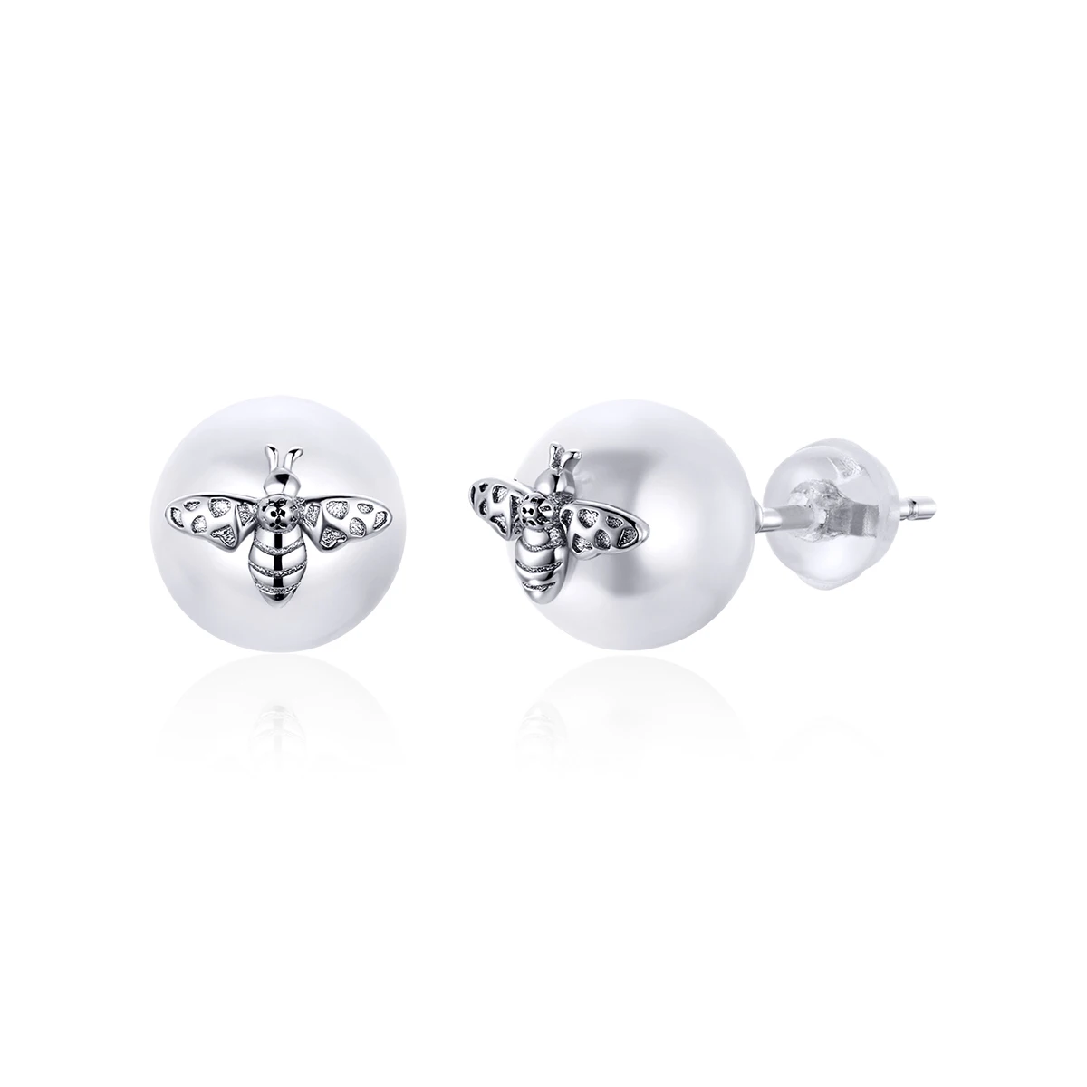 

BAMOER Real 925 Sterling Silver Bee on the Pearl Stud Earrings for Women Elegant Wedding Engagement Jewelry Brincos BSE336