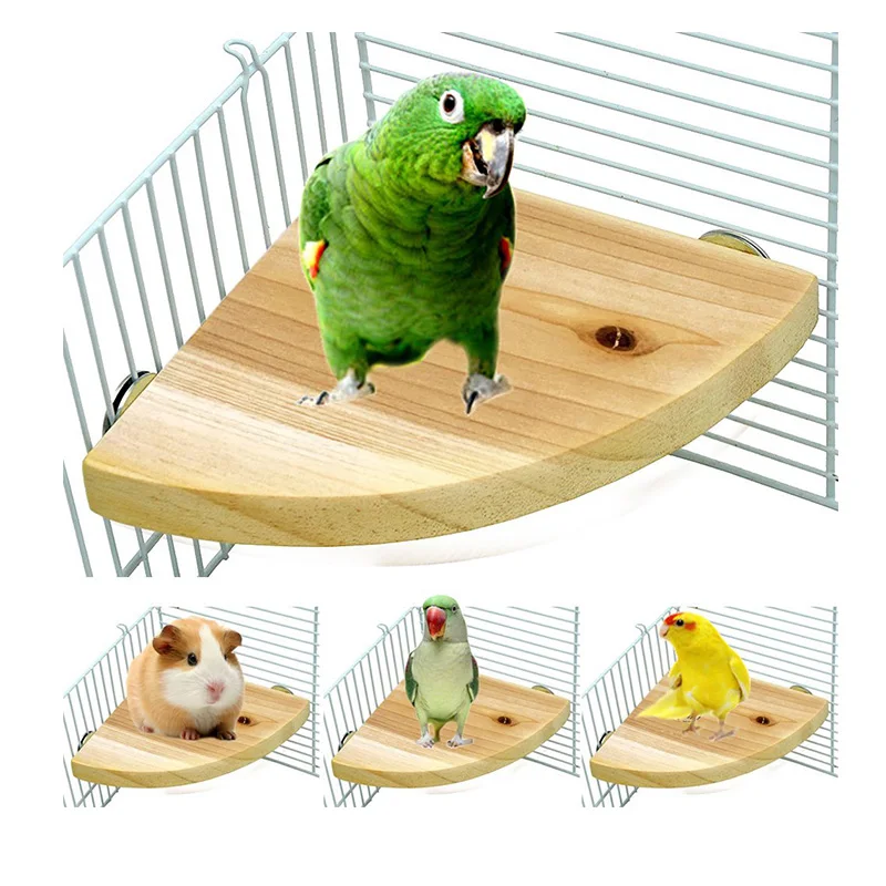 

Natural Wood Corner Shelf Laddered Cage Platform For Bird Perch Stand Climbing Play Cockatiel Parrots Toys