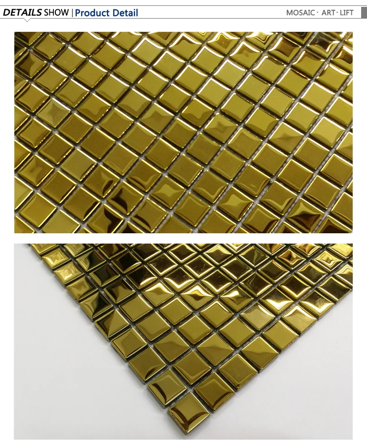 Top-end 23*23mm electroplated gold mosaic tile for wall decor