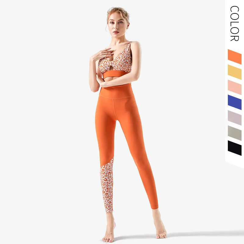

Sexy Wholesale Fashion Leopard Gym High Quality Running Custom Logo Workout 2 Piece Yoga Fitness Clothing, Customized colors