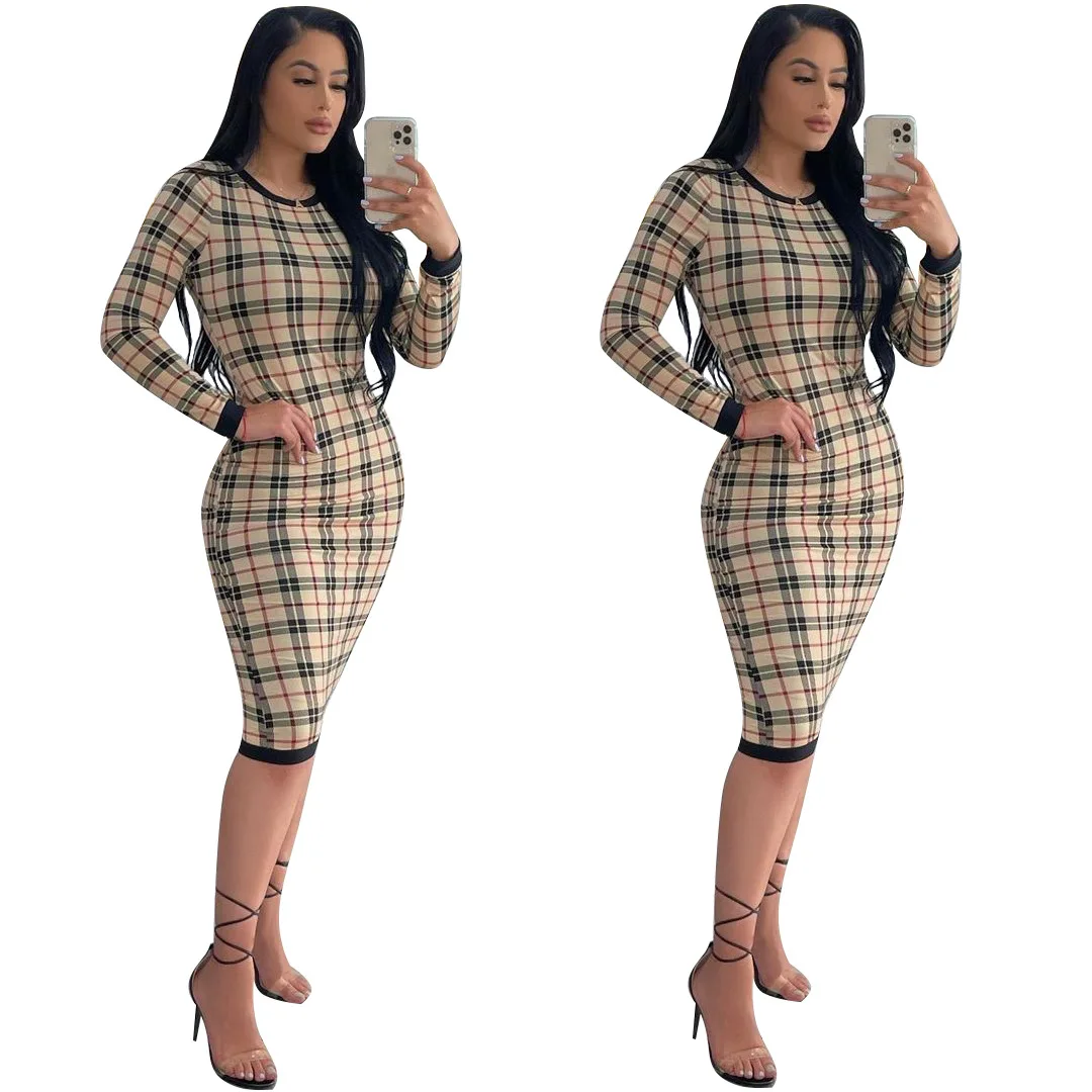 

Wholesale Sustainable Casual Plaid Career Shirt Dresses Women Lady Elegant Bodycon Dress