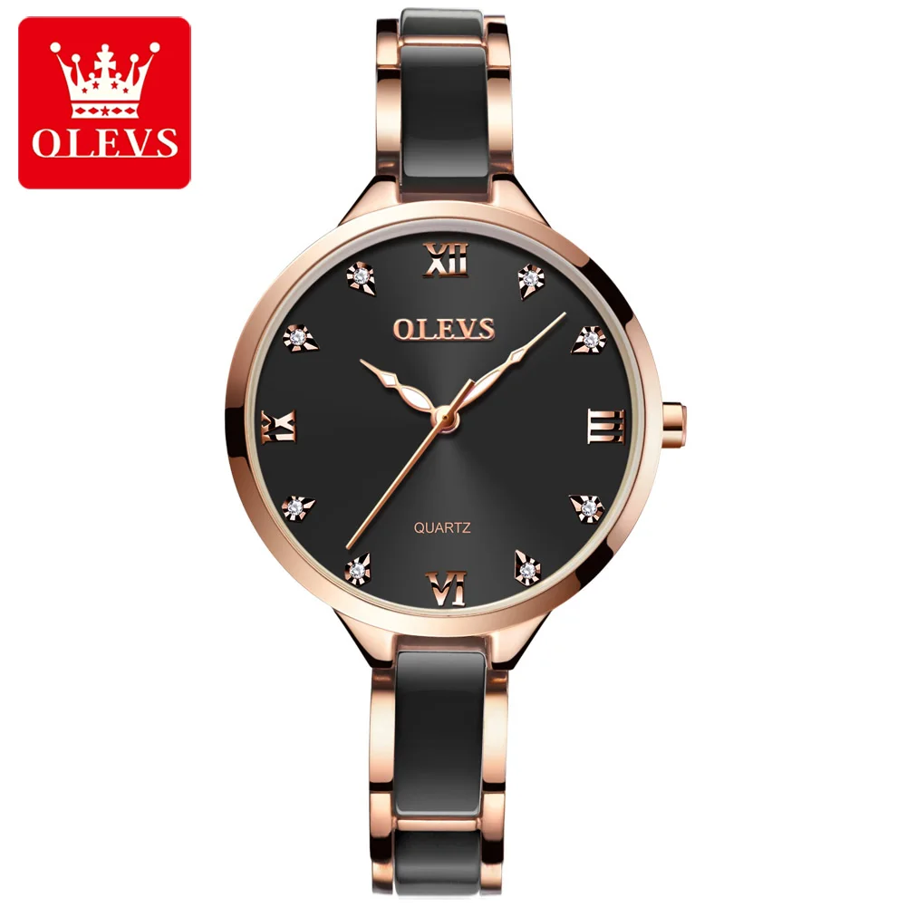 

OLEVS 5872 ceramics Brand Women Chronograph Moment Quartz WristWatch Young Girls Newest Fashion Dress Stainless Steel ladyWatch, 2 colors