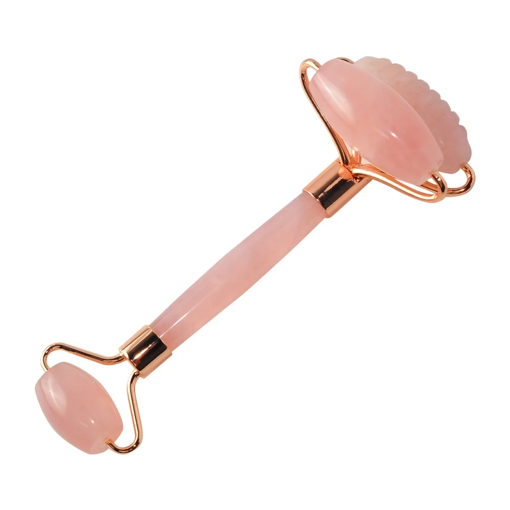 

2021 new design beauty tools 3 in 1 retractable jade roller with rotatable roller head rose quartz facial massage roller, Pink