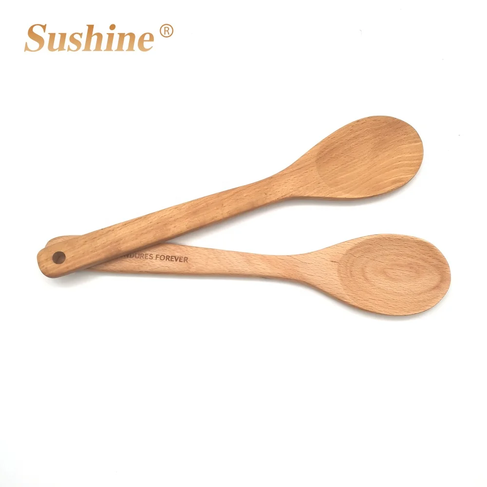 

food grade beech wood cooking utensils set with custom laser logo, Natural