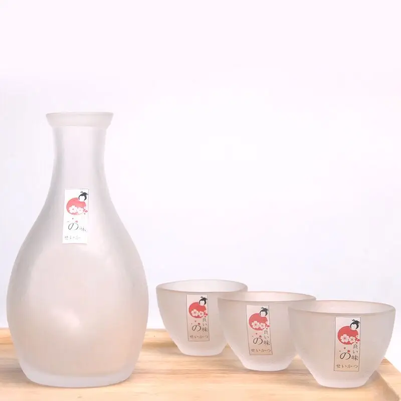 

Creative Japanese glass Sake Set free lead glass one sake pot with three sake cup with safety package, Transparent clear