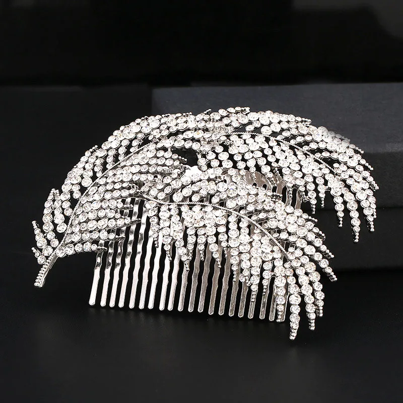 

Jachon NEW Silver Decorative Crystal Leaf Hair Piece for Wedding Hair Comb Rhinestones Bridal Hair Accessories for Women, As picture