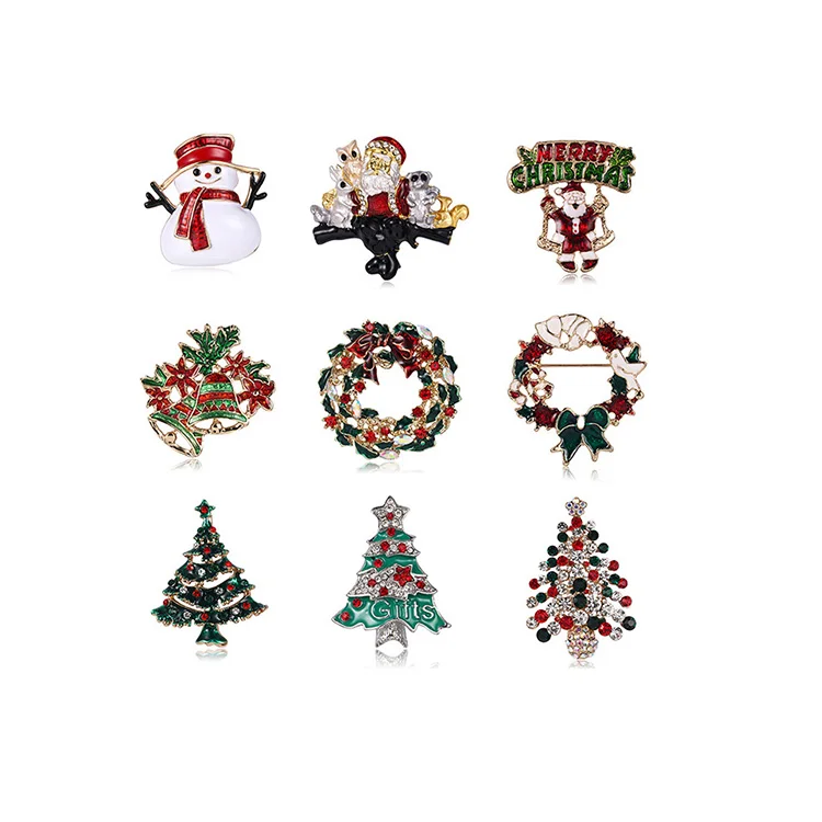 

20 Designs Enamel Snowman Santa Bell Sock Tree Christmas Brooch Pin Christmas Tree Brooches for Festival Gifts