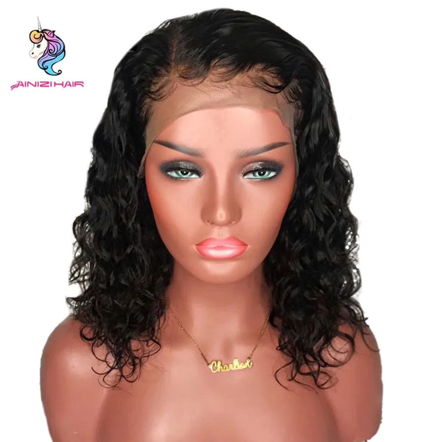 

Ainizi best selling products 14'' cheap wigs short curly lace front wig natural black synthetic hair wigs for black women