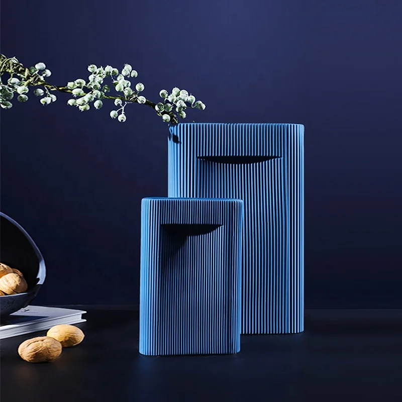 

Nordic Art Vase Morandi Ceramic Creative Blue Striped Desktop Home Decoration