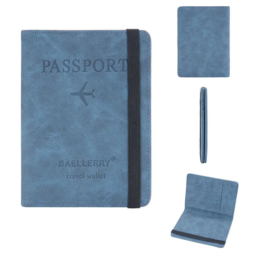 

2023 baellerry travel PU leather wallets portable Slim passport cover card holder wallet custom rfid passport holders