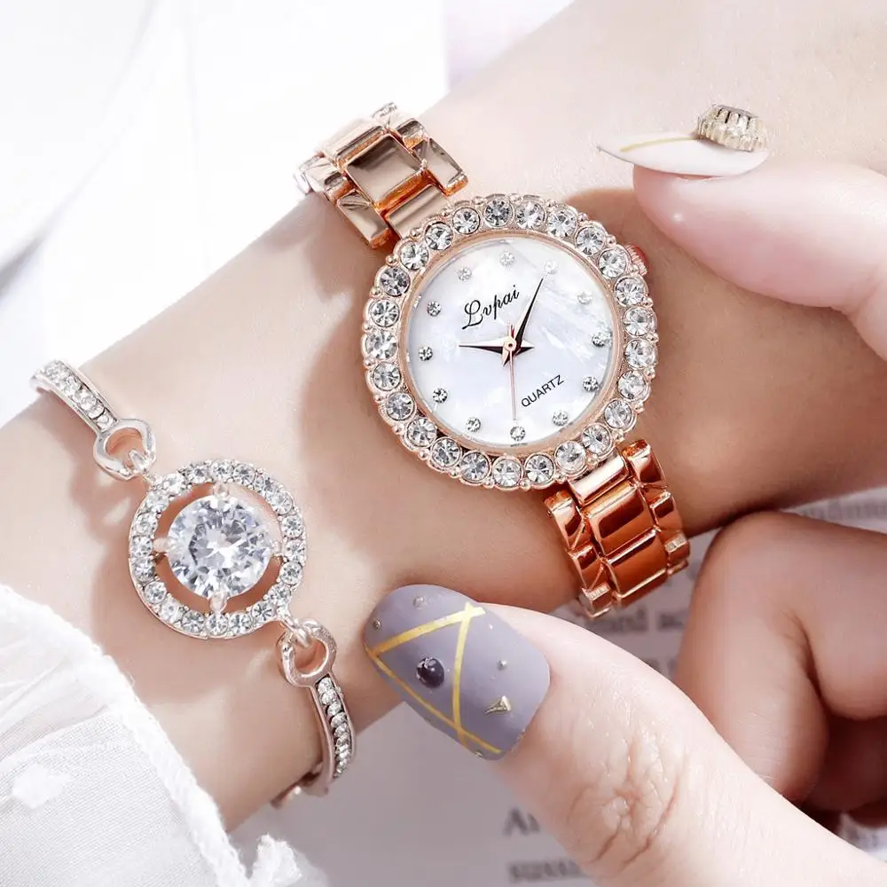 

Fashion women's watch explosion models with diamond ladies watch bracelet two-piece set