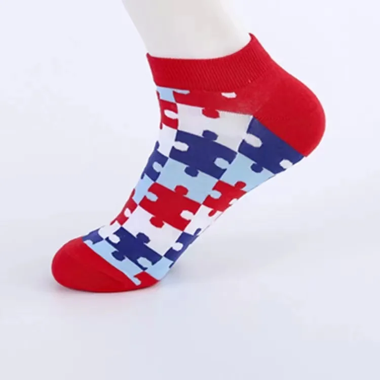 

SHANXIN vivid color geometric puzzle pattern unisex short summer custom socks with logo