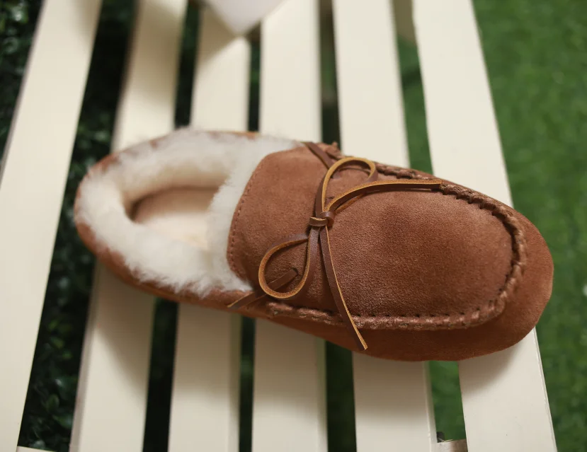 Free Sample Wholesale Moccasins Mens Waterproof Real Leather Shearling