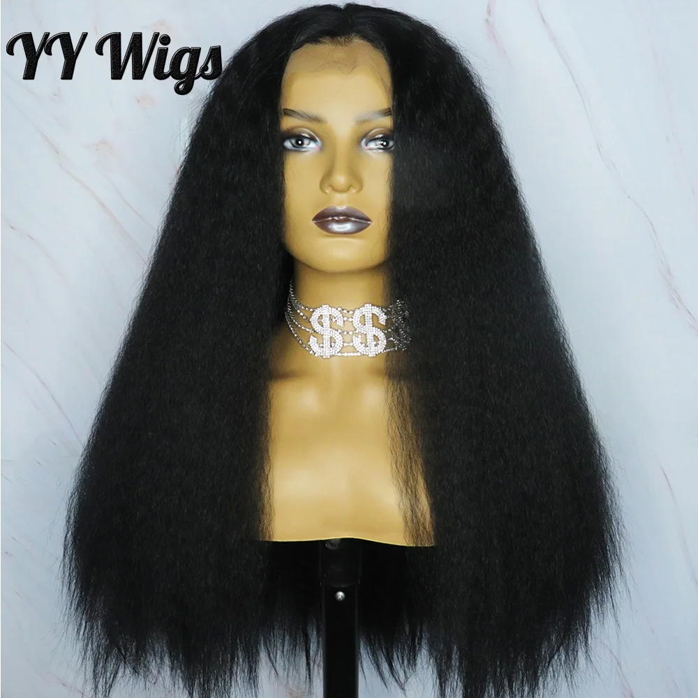 

Long Futura Kinky DarkBlack Wigs For Black Women 13x6 Futura Hair Heat Resistant Synthetic Lace Front Wigs With Natural Hairline, Dark black lace front wig