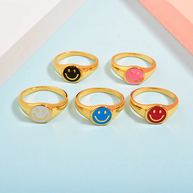 

Stainless Steel Price Colorful Gold Plated Smile Smiley Face Rings