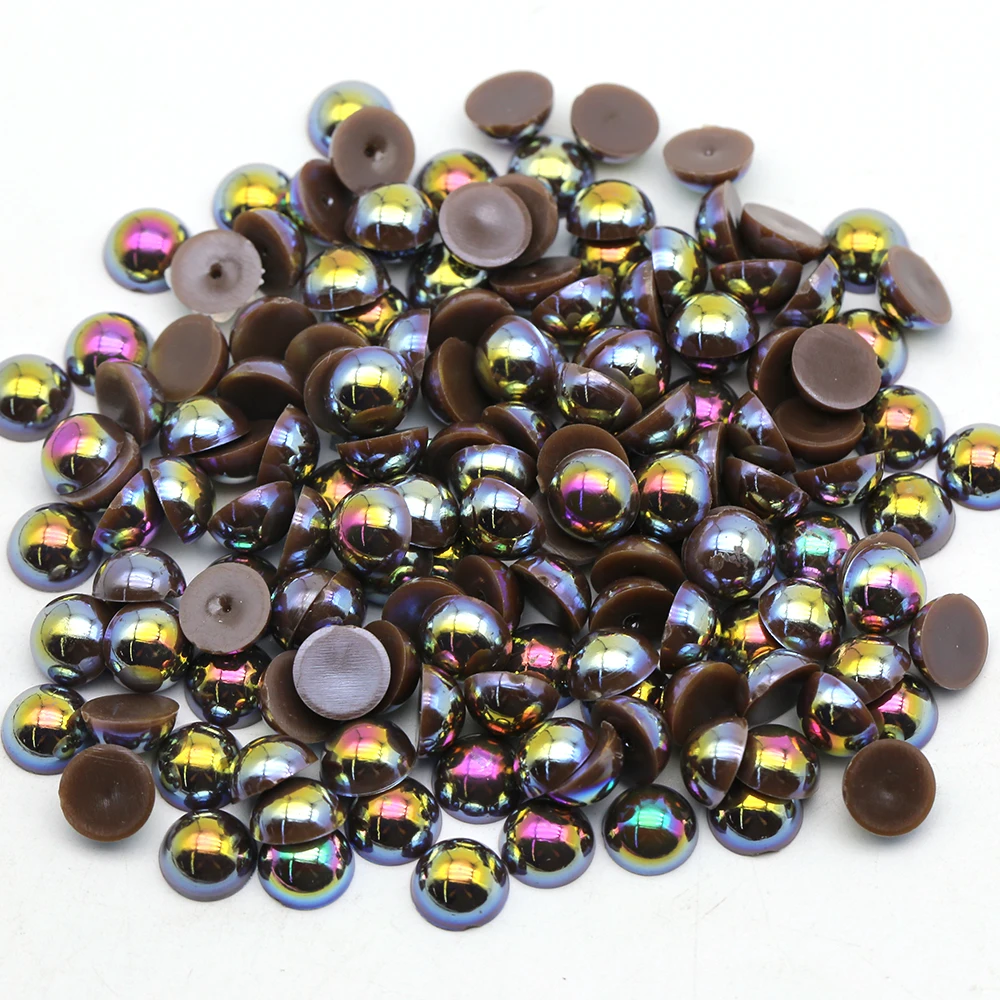 

1.5-14mm Dk Coffee Color Flatback Plastic Pearls Half Round Abs Pearl Beads For Nail Clothes Jewelry Decoration, Dk coffee ab