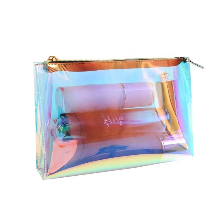 

Custom Laser Color Clear TPU Toiletry Zipper Transparent Makeup Pouch Holographic Cosmetic Bag