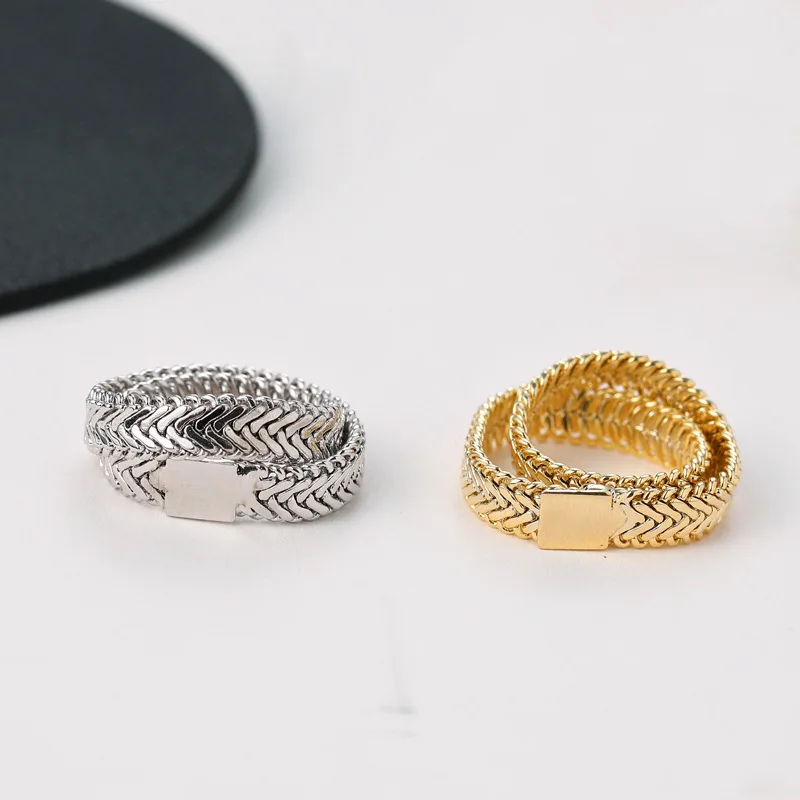 

2021 New Arrival Jewelry Soft Stackable Snake Chain Ring Fashion Gold Color Link Chain Punk Hips Hops Ring Finger Jewelry