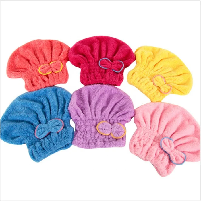 

Wholesale Quick Dry Hair Cap Ladies Magic Drying Coral Fleece Bow Towel, 6 colors