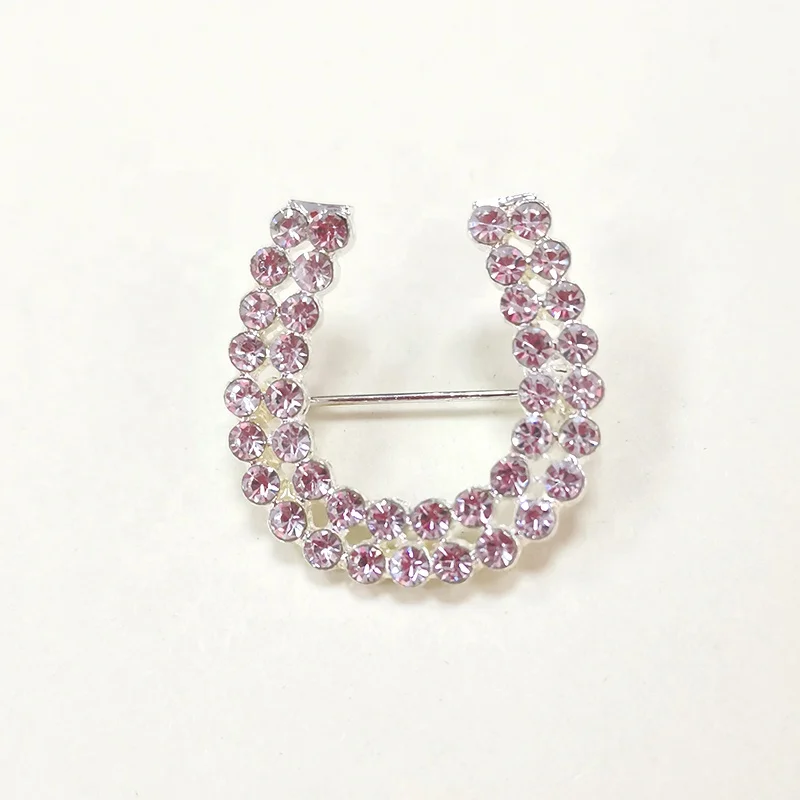 

Personalized Customize Clear Crystal Lucky Horseshoe Brooch Sliver Plated Alloy Letter U Shape Rhinestone Pin Brooch For Garment, Millions of colors