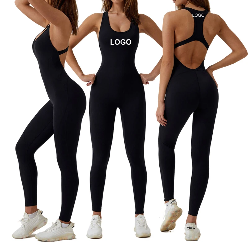 

Open Back One Piece Workout Jumpsuit Women Active Wear Sleeveless Fitness Yoga Bodysuit