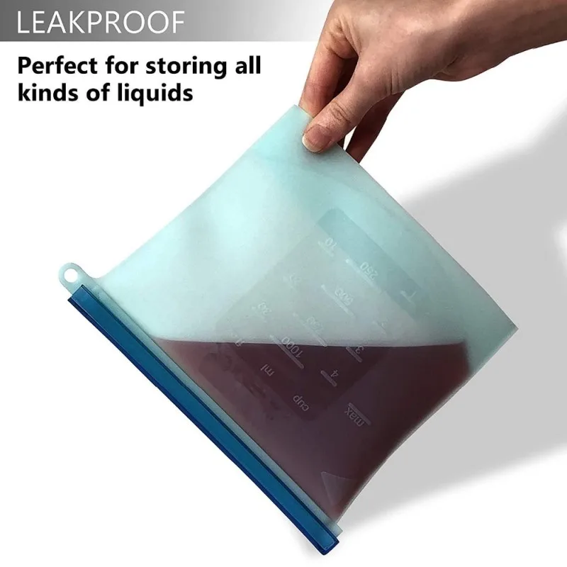 

500ml 1000ml 1500ml Bpa Free Leakproof Fresh Vacuum Ziplock Reusable Silicone Food Storage Bag, Transparent