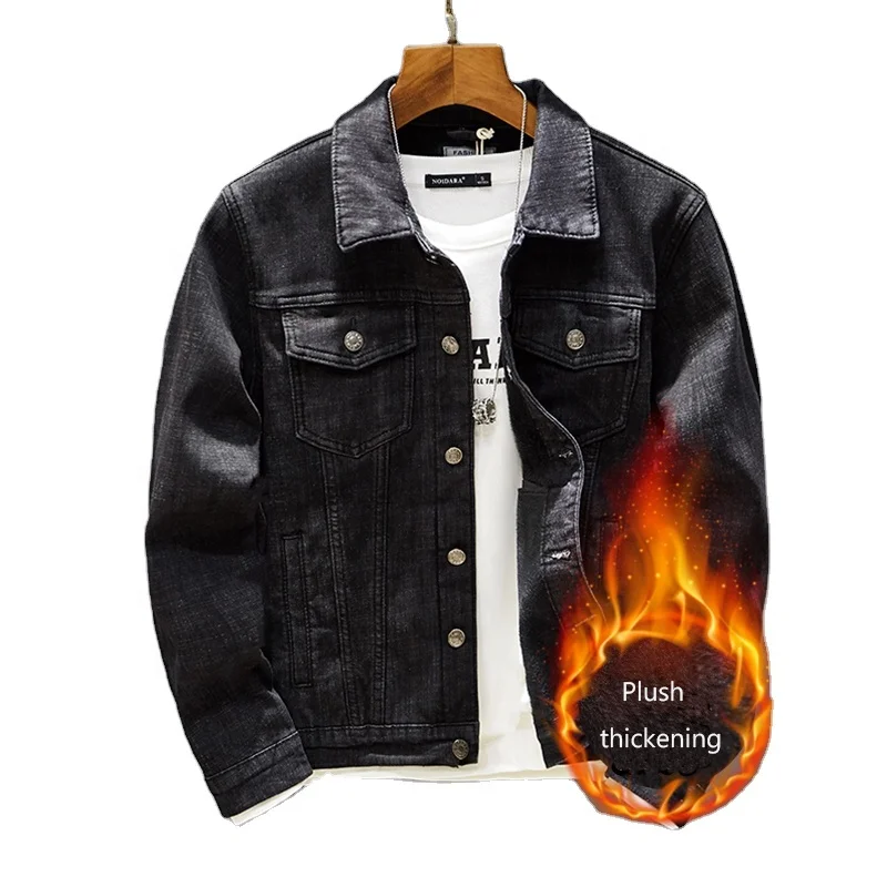 

fashion Plush thickening denim jacket warm men's coat winter wear handsome black color men's jacket