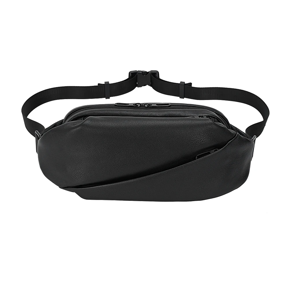 

TIDING Brand New Design Custom Logo Black Genuine Leather Crossbody Fanny Pack Bag Real Leather Waist Bag