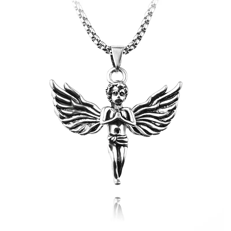 

European and American style prayer sublimation angel wings necklace hip hop trend men and women couple pendant