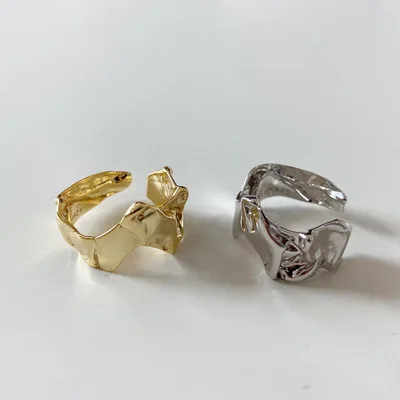 

2020 European Statement 925 Sterling Silver Open Rings Silver Gold Plated Irregular Wide Band Rings