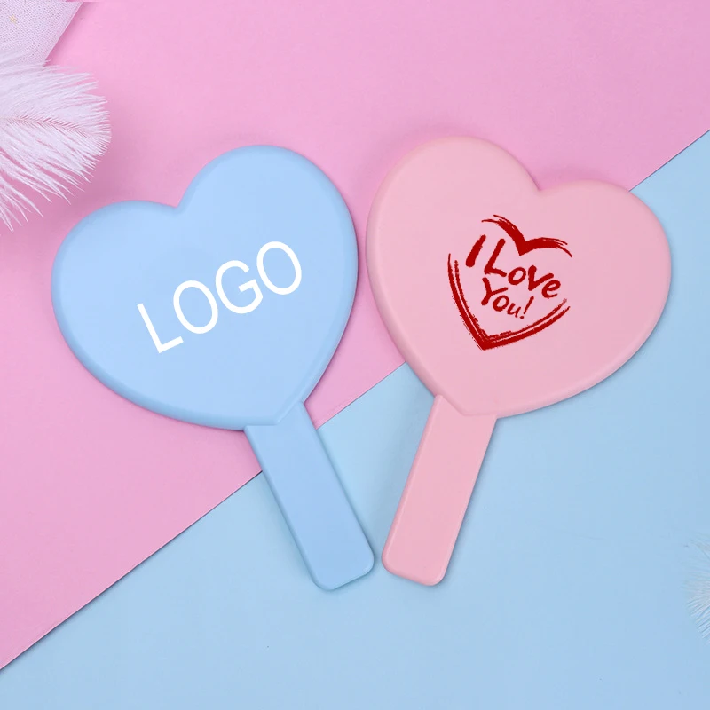 

Yunxi Fashion beauty custom logo promotion gift hand mini make up heart shape mirror, Black,white,light pink,hot pink,light blue,light green