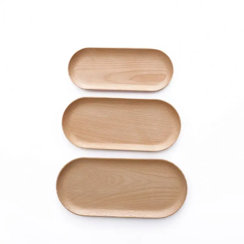 

Natural Beech Wood Oval Wooden Plates Serving Tray Cake Dishes Kitchen Tableware Plate For Dessert Salad Fruit, Wood color