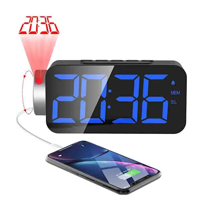 

Multifunction Projection Alarm Clock Radio Dual Alarm Adjustable Brightness 180 Projector Thermometer Clock With Projection