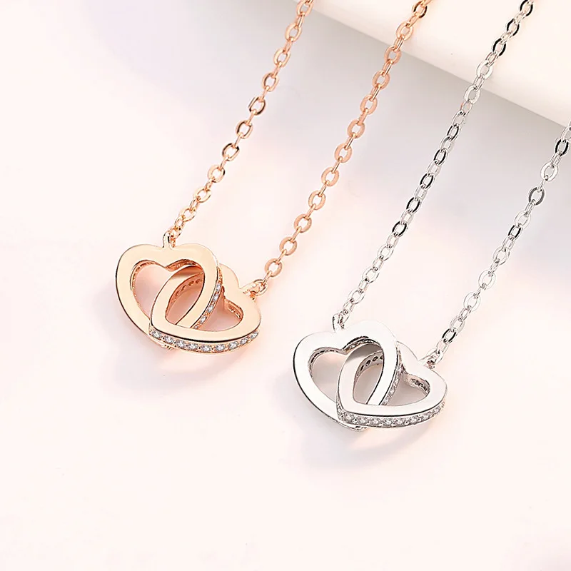 

High Quality Solid Color CZ Heart Necklace CZ Heart Knot Pendant Necklace For Girls