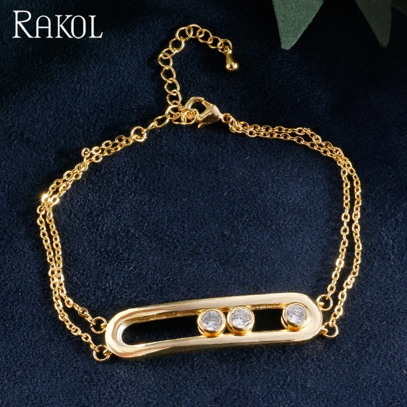

RAKOL BP2182 Real gold plated chain CZ bracelet High quality 2020 Newest copper zircon bracelet jewelry Designed for women, Picture shows