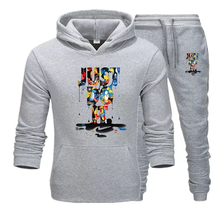 

Fall winter men's hoodies two piece joggers tracksuit set and sweatpants casual outfits for men sportswear custom logo and print