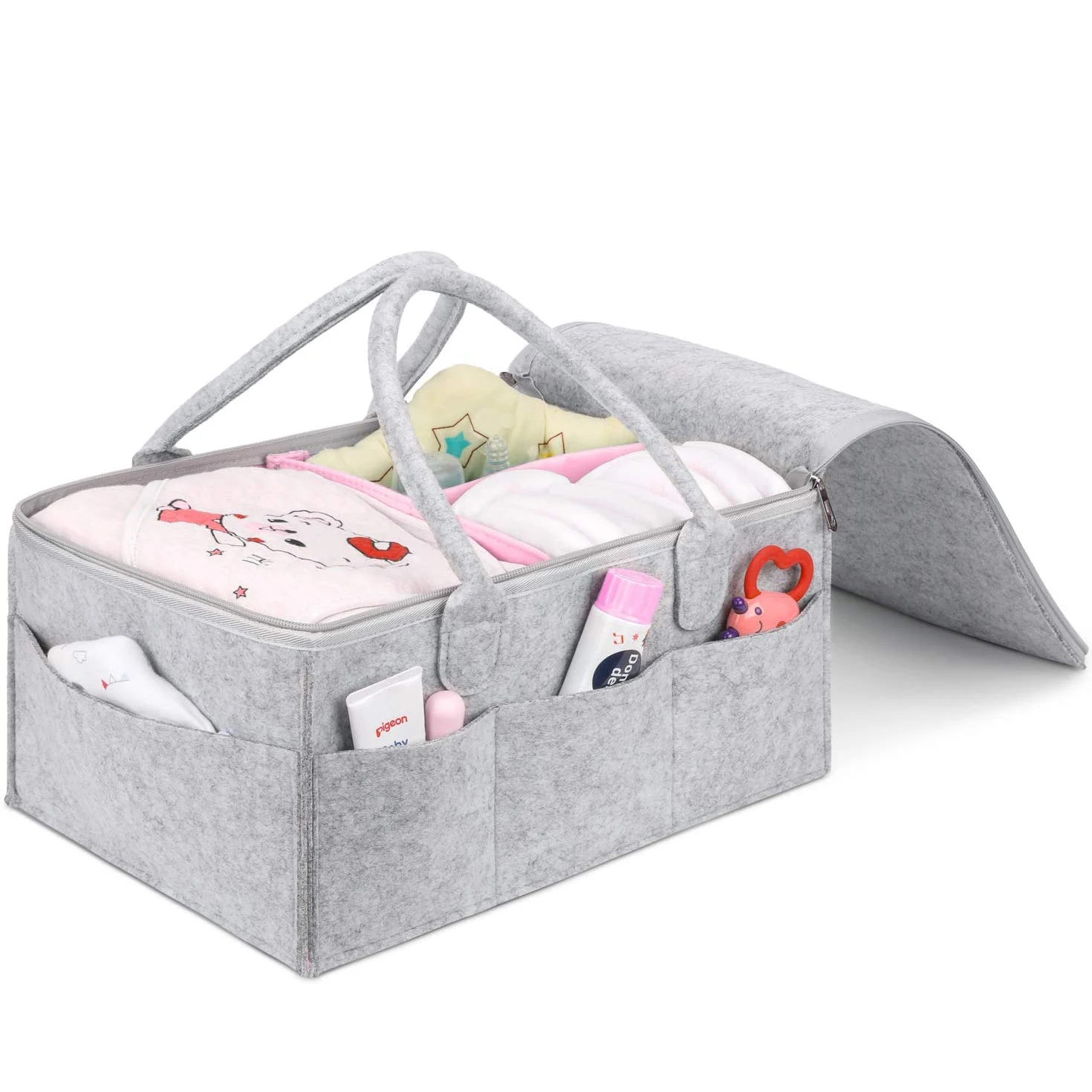 

Portable Nursery Storage Bin Felt Baby Diaper Caddy Organizer with Lip, Gray or custom