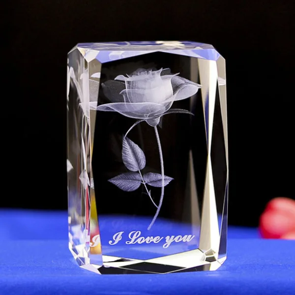 

Wholesale customize Rose flowers 3d laser crystal wedding favors