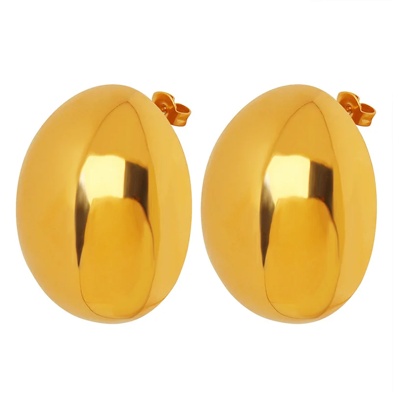 

JOOLIM High End 18K Gold Plated Chunky Oval Smooth Surface Dome Stud Earring Stainless Steel Earring Wholesale