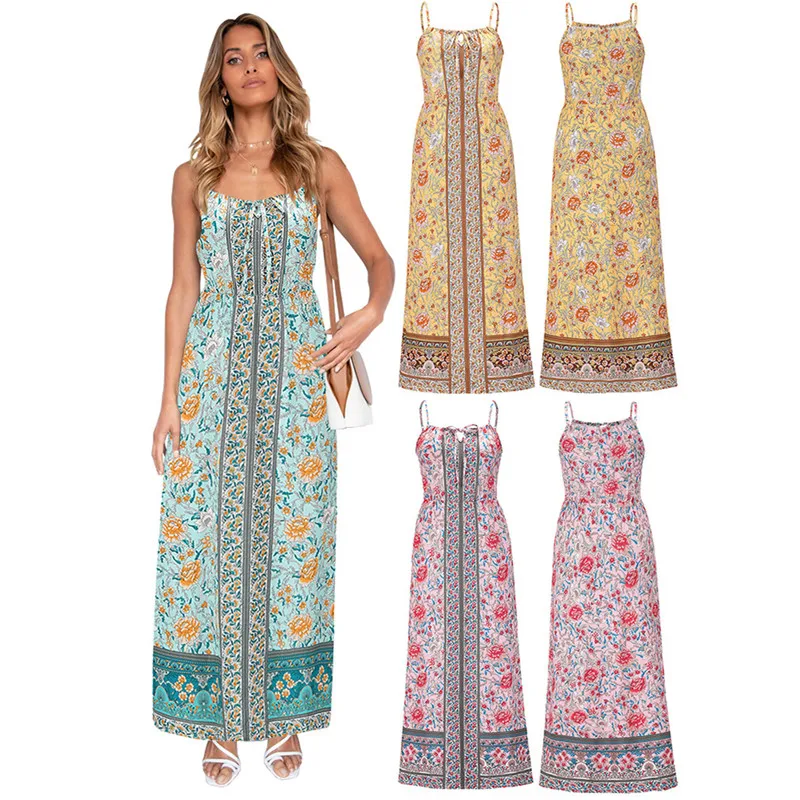 

Plus Size Summer Women Long Maxi Dress Tie Up Print Night Club Party Beach Sexy Elegant Street Bohemian Dresses Vestidos