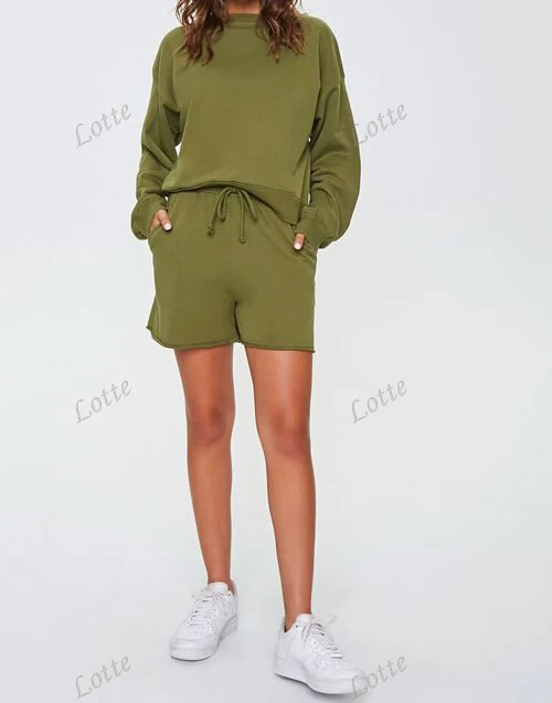 

Customized ladies sweat shirt 2 piece pants and tops short set for women