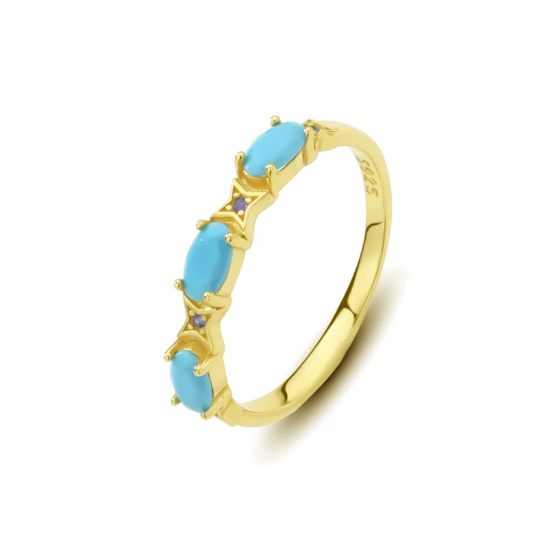 

925 Sterling Silver Trendy jewelry women Gemstone Rings Mens 18K Gold Plated Oval Turquoise Rings